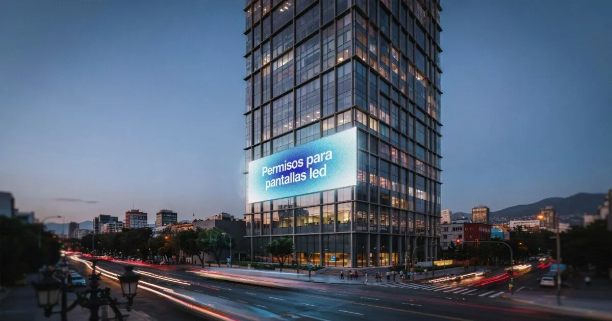 Pantalla LED exterior en edificio corporativo, mostrando el cumplimiento de permisos para pantallas led mexico con equipos Futuled.