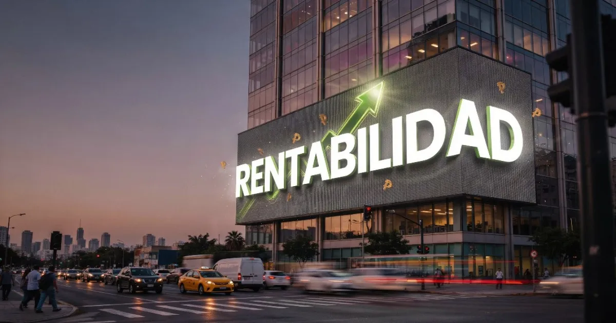 Pantalla LED publicitaria brillante en una avenida concurrida de México, representando la rentabilidad, el retorno de inversión y la venta de espacios publicitarios.